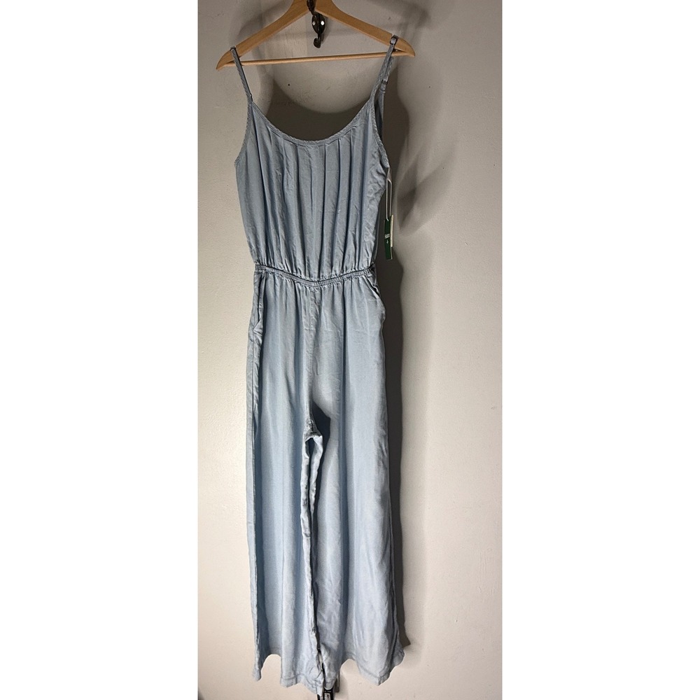 Halara Women Light Blue Lyocell Wide Leg Jumpsuit Sleeveless Pockets Small NWT